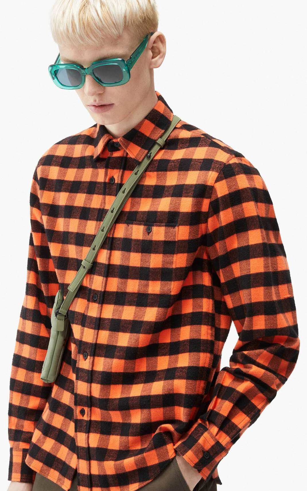 Camisas Kenzo Check print casual Masculino - Laranja | 178BTMRJS